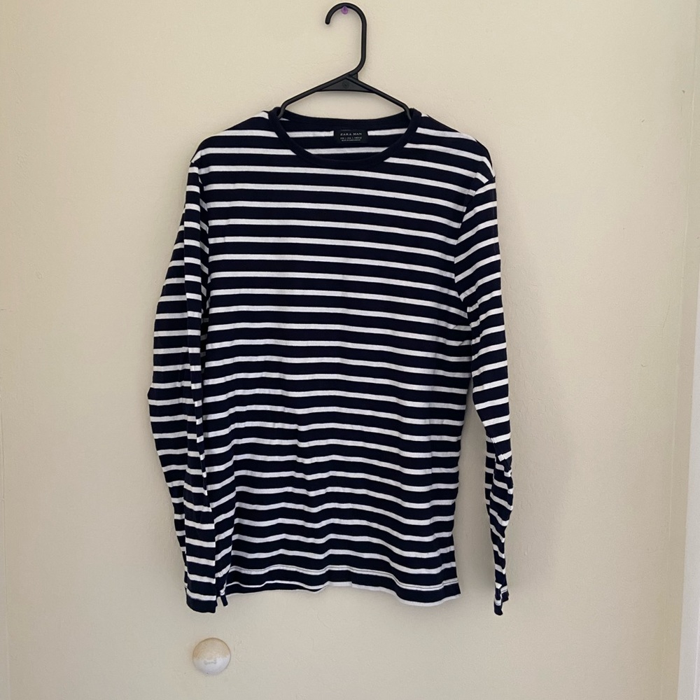 Zara Man navy and white striped long sleeve T-shirt, large